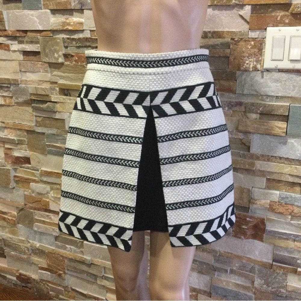 Alice + Olivia Black and White Striped Textured Mini Skirt